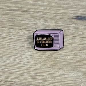 NEW Purple TV-Shaped Enamel Pin “ I fall asleep to forensic files” true crime